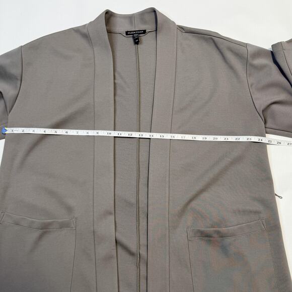 Eileen Fisher Cardigan Womens Medium Gray Open Front Long Jacket Tencel Blend - Picture 5 of 9